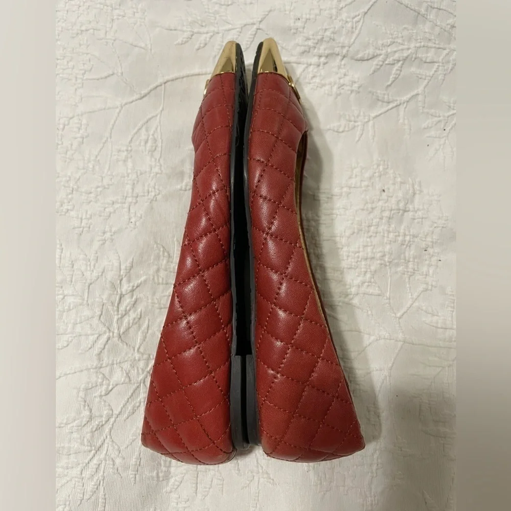 EUC Tory Burch Rust Gold Point Toe Slip On Quilted Ballet Flats Size 6